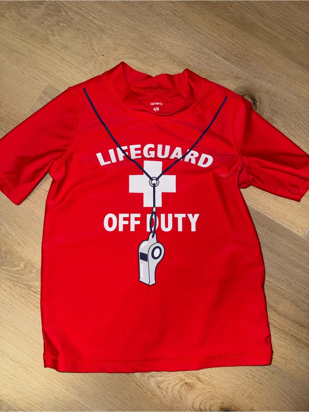 Carter's Red "Lifeguard Off Duty" Kids Swim Rash Guard